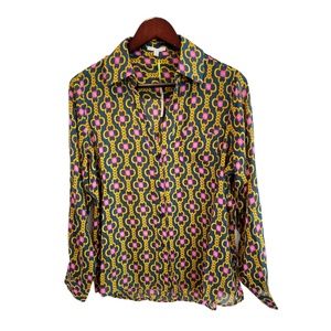 Larsen Gray Button Up Geometric Print Long Sleeve Women's Blouse Medium NWT